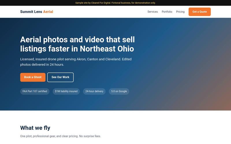 Screenshot of the sample drone photography website